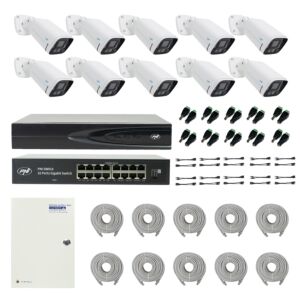 Paket PNI House IP816 NVR z 10 kamerami PNI IP780 4MP, virom, stikalom, kabli, vtiči in razdelilniki