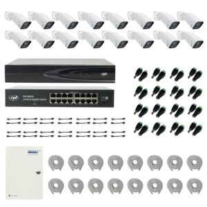 Paket PNI House IP816 NVR s 16 kamerami PNI IP740 4MP, virom, stikalom, kabli, vtiči in razdelilniki