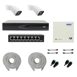 Paket PNI House IP816 NVR z 2 kamerama PNI IP780 4K, virom, stikalom, kabli, vtiči in razdelilniki