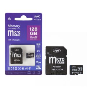 Pomnilniška kartica MicroSD PNI 128GB z adapterjem SD, Class 10, 80 Mb/s, V30