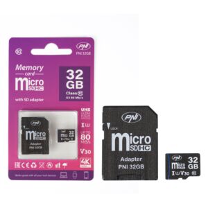 Pomnilniška kartica MicroSD PNI 32GB z adapterjem SD, Class 10, 80 Mb/s, V30