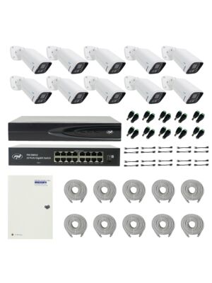 Paket PNI House IP816 NVR z 10 kamerami PNI IP780 4MP, virom, stikalom, kabli, vtiči in razdelilniki