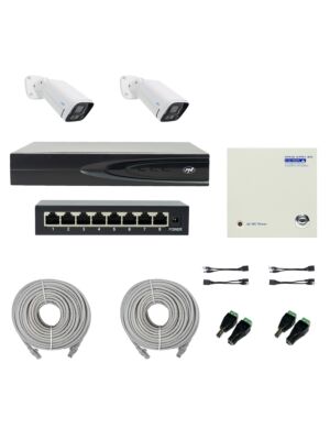 Paket PNI House IP816 NVR z 2 kamerama PNI IP780 4K, virom, stikalom, kabli, vtiči in razdelilniki