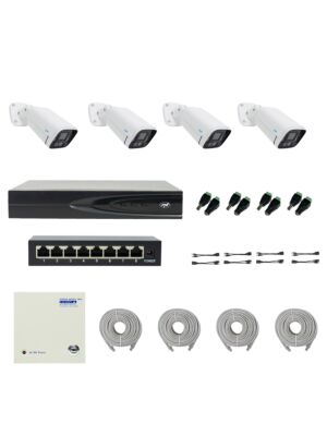 Paket PNI House IP816 NVR s 4 kamerami PNI IP780 4K, virom, stikalom, kabli, vtiči in razdelilniki