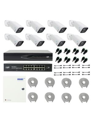 Paket PNI House IP816 NVR z 8 kamerami PNI IP780 4K, virom, stikalom, kabli, vtiči in razdelilniki