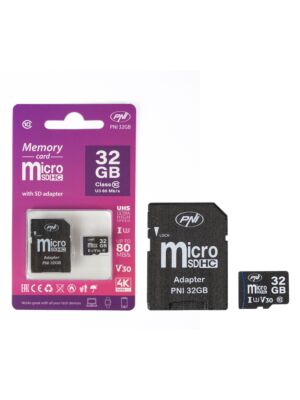 Pomnilniška kartica MicroSD PNI 32GB z adapterjem SD, Class 10, 80 Mb/s, V30